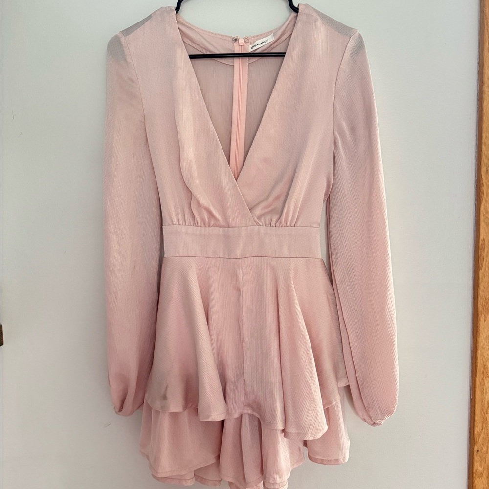 Elegant Pink Long Sleeve Romper Dress